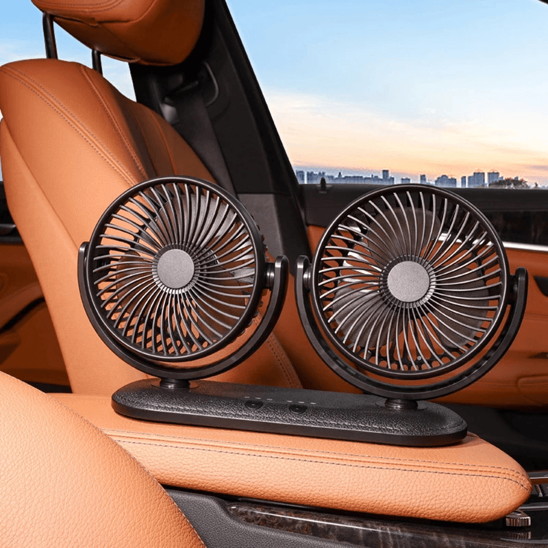 12/24V Portable Mini Car Fan Dual Head 360 Degree All-Round Adjustable Auto Air Cooling Usb Fans Quiet Small Desktop Fan dylinoshop