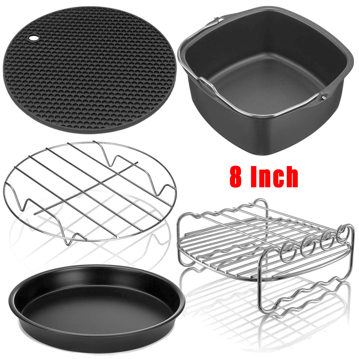 5Pcs Air Fryer Accessories Baking Basket Cake Barrel Pizza Pan Tray Pot for Kitchen Trendha