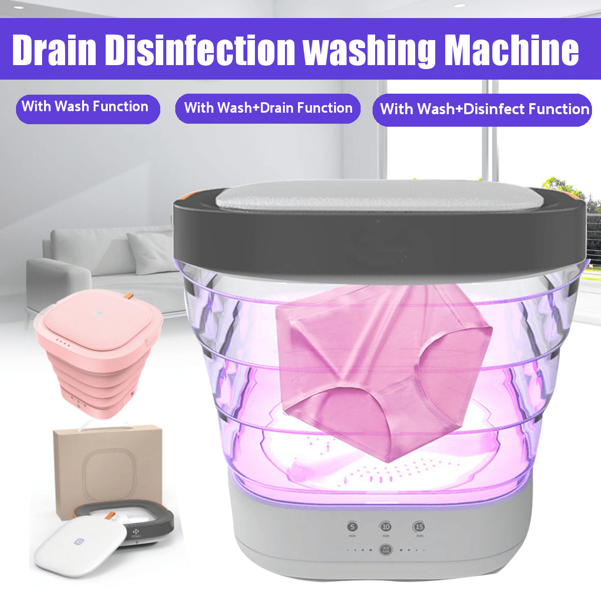 Portable Mini Clothes Washing Machine Foldable Sterilization Washer for Travel Home Camping Apartments Dorms RV Business Trendha