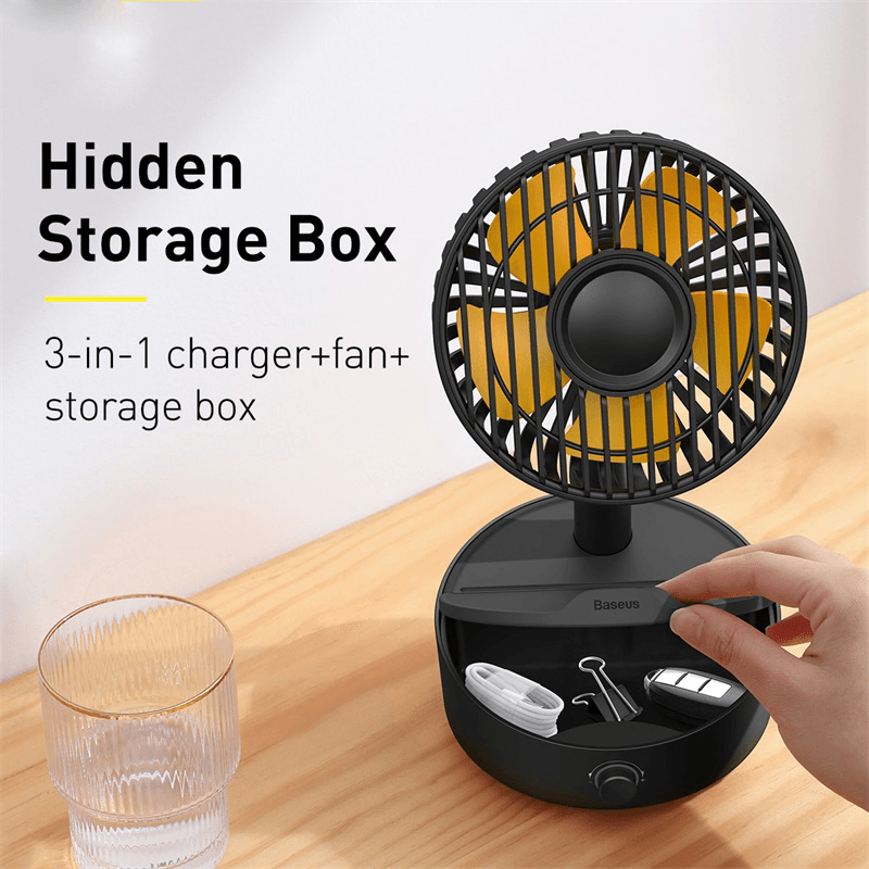 Baseus BS-W513 Desktop Fan Portable Shaking Fan Support 10W Wireless Charger Low Noise Rechargeable 3 Mode Air Cooling Fan Trendha