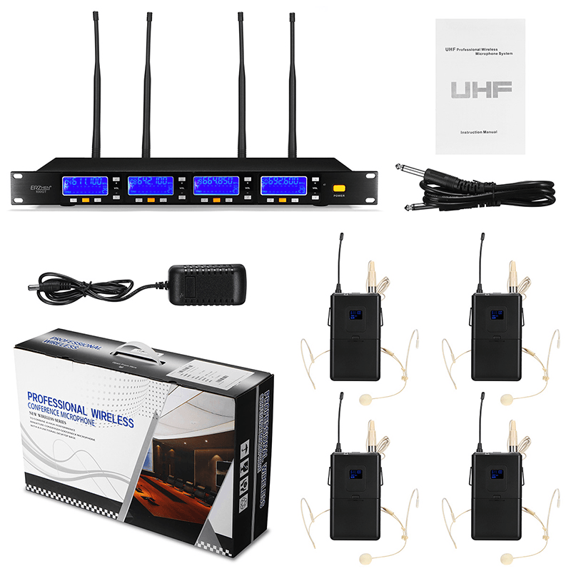 Erzhen 600GT UHF Wireless 4Ch Handheld Microphone System for Speech Meeting Trendha