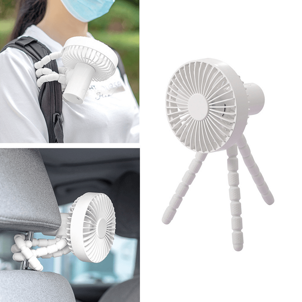 Mini Tripod Stroller Fan Desktop Clip Fan Mobile Phone Holder 3 Gear Wind Speed USB Air Cooler 1800Mah Battery for Outdoor Desk Stroller Car Rides Trendha