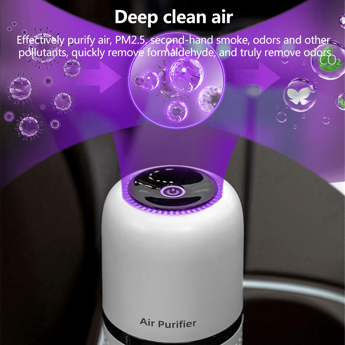 Mini Car Air Purifier 800Mah Battery Life USB Charging Low Noise Removal of Formaldehyde PM2.5 for Home Office Trendha