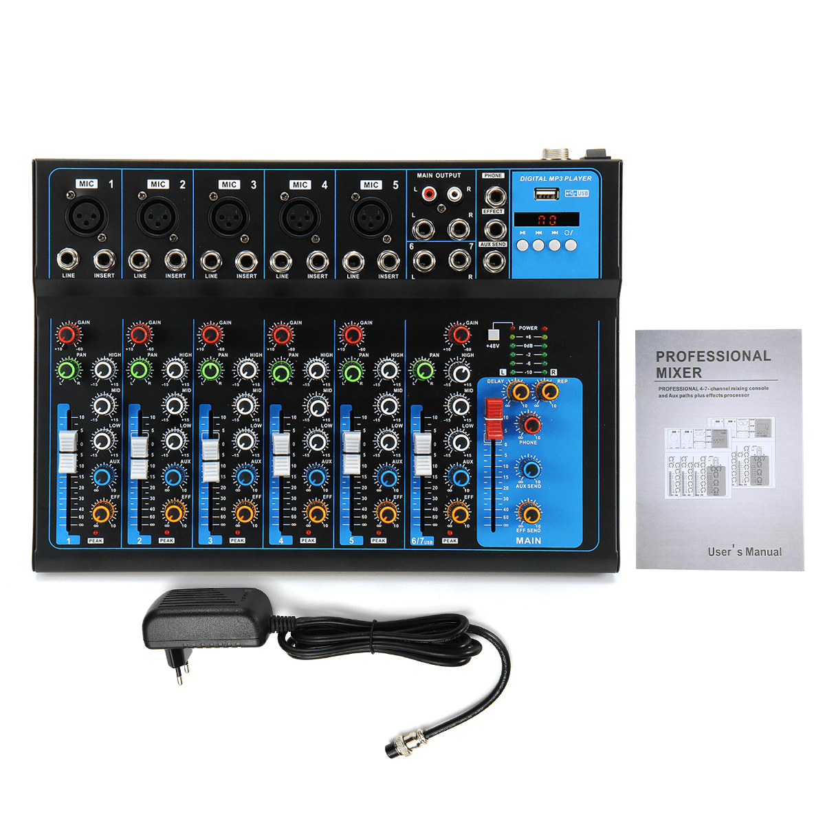 7 Channel Bluetooth Professional Audio Mixer Mixing Console for Performance Stage Wedding Speech Broadcast Trendha