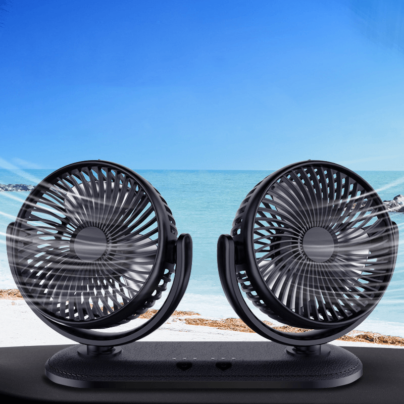 12/24V Portable Mini Car Fan Dual Head 360 Degree All-Round Adjustable Auto Air Cooling Usb Fans Quiet Small Desktop Fan dylinoshop