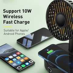 Baseus BS-W513 Desktop Fan Portable Shaking Fan Support 10W Wireless Charger Low Noise Rechargeable 3 Mode Air Cooling Fan Trendha