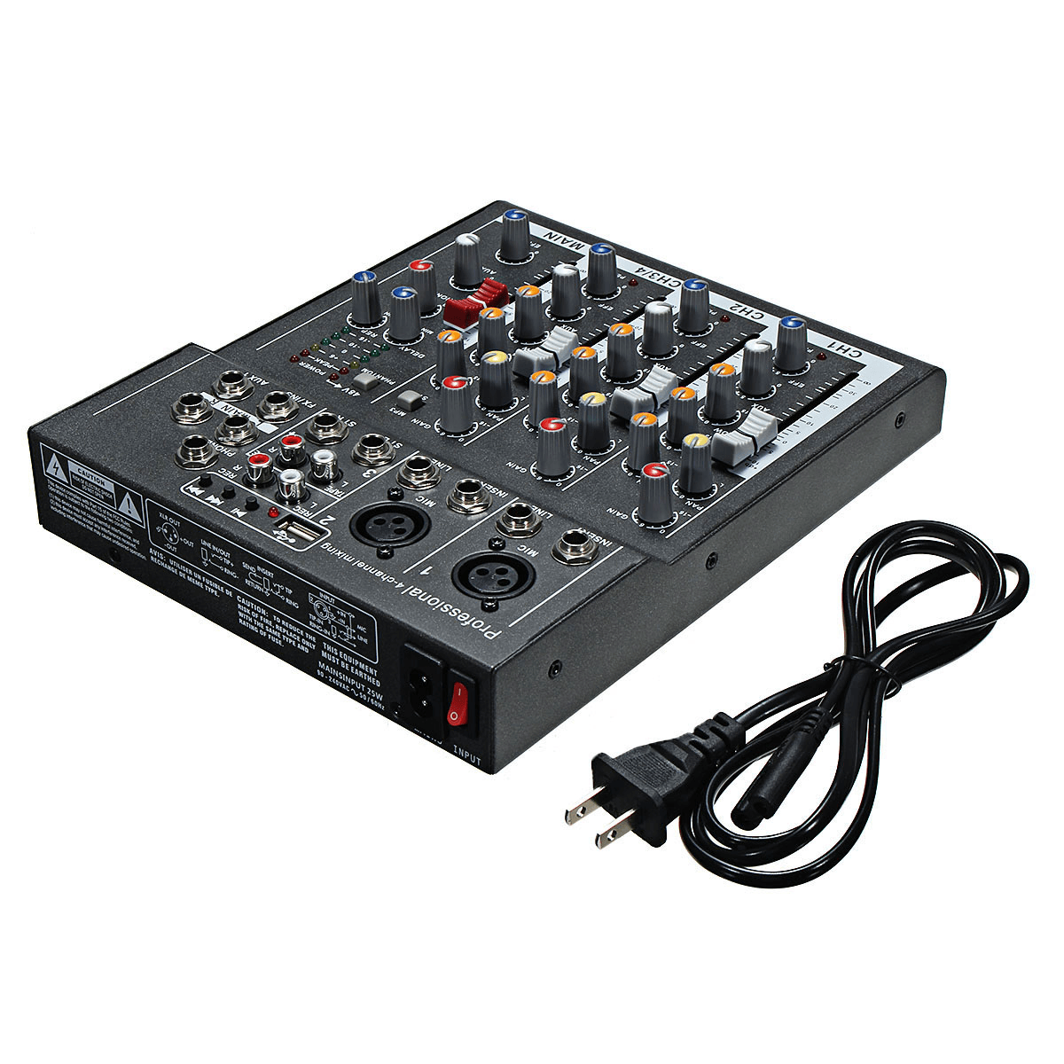 48V Professional 4-Channel Live Studio Audio Sound USB Mixer Mixing Console Trendha