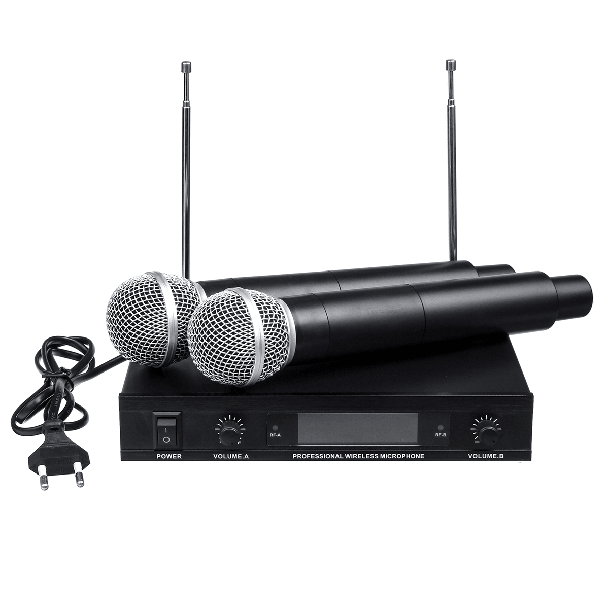 220V Wireless UHF 2 Channel Dual Handheld Microphone Mic System Karaoke KTV Trendha