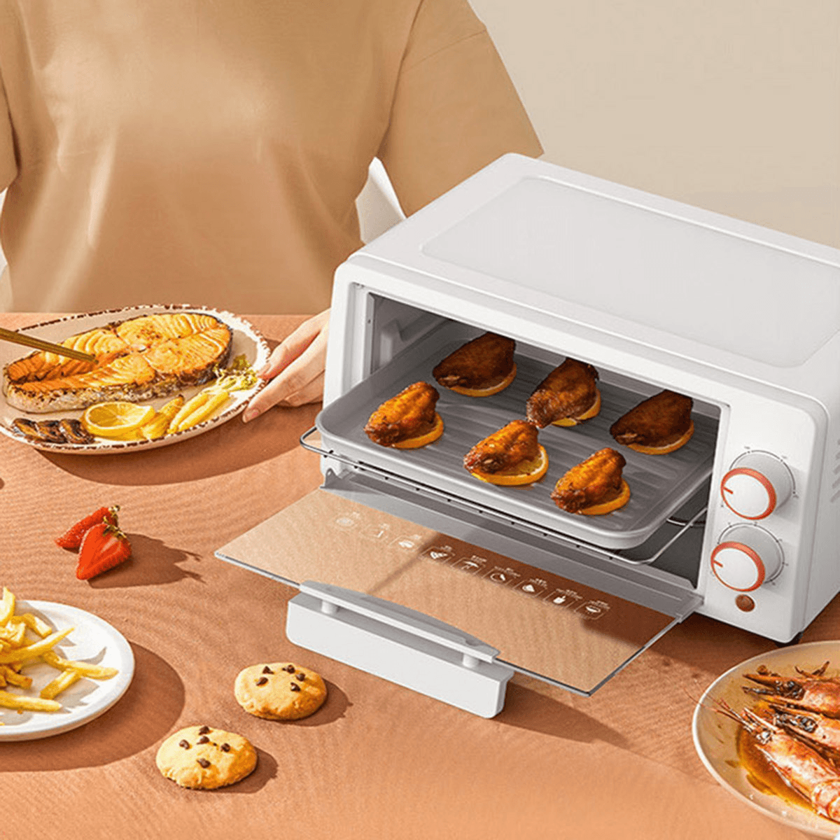 Deerma DEM-EO100S 10L Mini Electric Oven Temperature Adjustment Mechanical Control Pizza Oven Removable Crumb Tray Glass Door for Ecological Chain Trendha