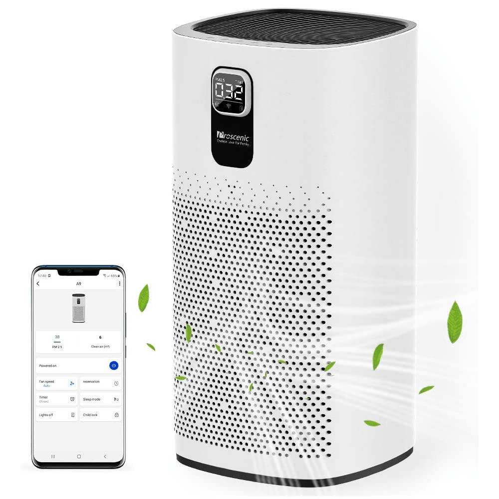 Proscenic A9 Air Purifier LED Display 460M³/H CADR 4 Gear Wind Speed Remove 99.97% Dust Smoke Pollen Alexa Google Home Voice Control Air Cleaner for Home Bedroom Office Large Room Trendha