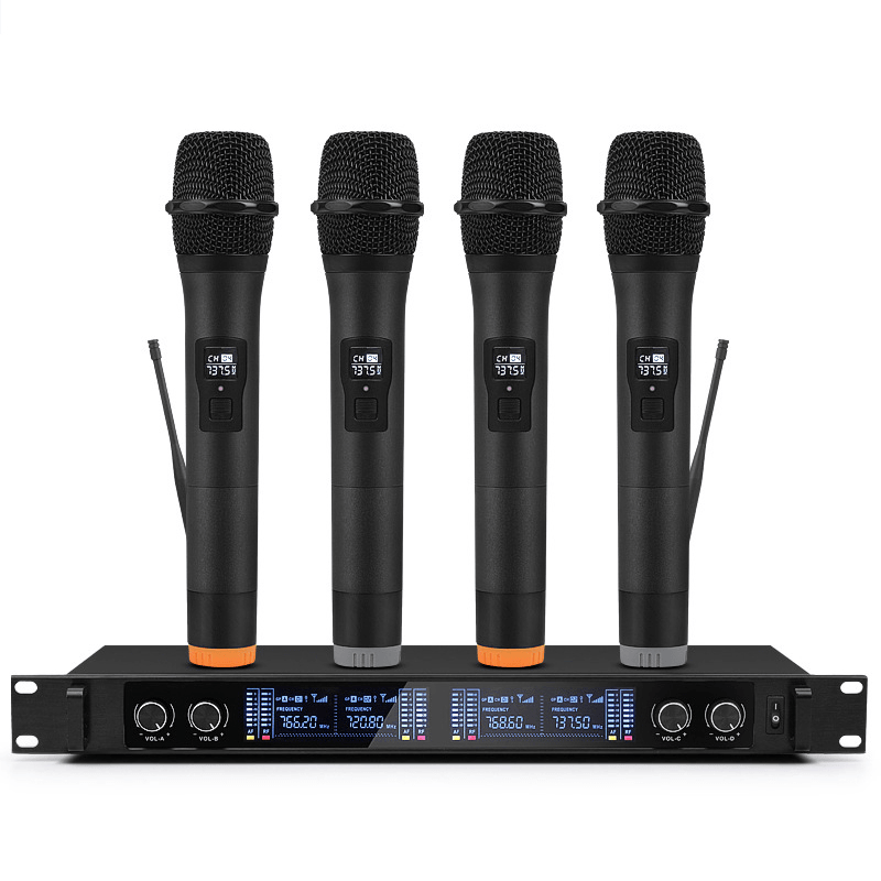 Professional UHF 4 Channel 2 Channel Wireless Handheld Microphone System Mic for Stage Church Family Party Karaoke Meeting Trendha