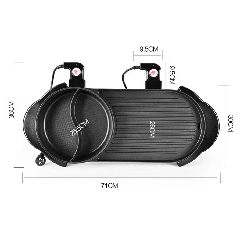 2 in 1 Multi-Function Separation Barbecue Pan Hot Pot Non-Stick Grill Roasting Pan Electric Skillet dylinoshop