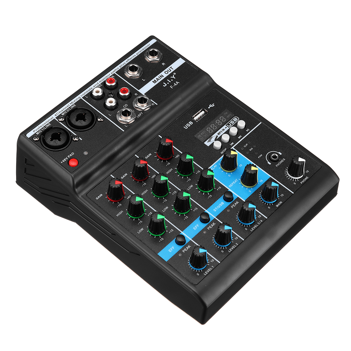 4 Channel Audio Mixer Bluetooth USB Mixing Console Professional Stage Power Amplifier Trendha