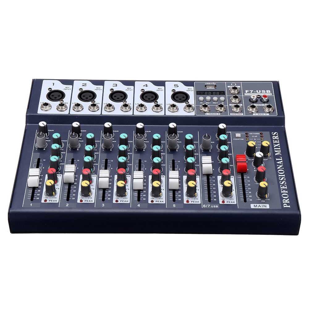 7 Channel DJ Audio Mixer Bluetooth USB Reverb Effect Mixing Console Amplifier for Tiktok Youtube Live Broadcast Studio Karaoke DJ Trendha