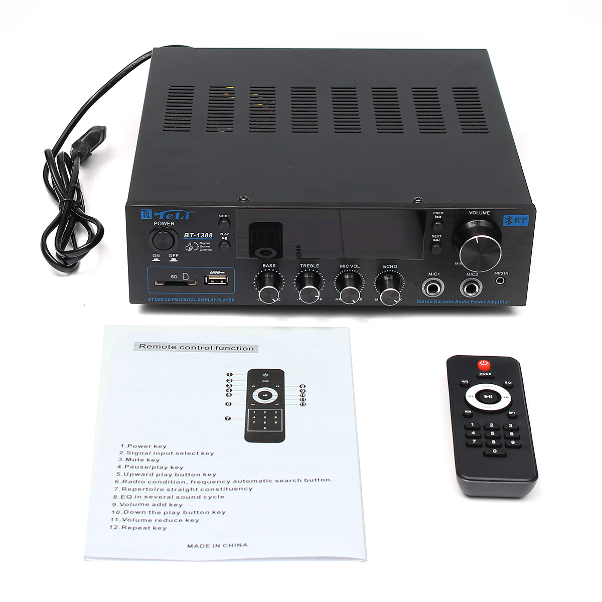 TELI BT-1388 Hifi Bluetooth Power Amplifier Stereo Audio Karaoke FM Receiver USB SD Trendha