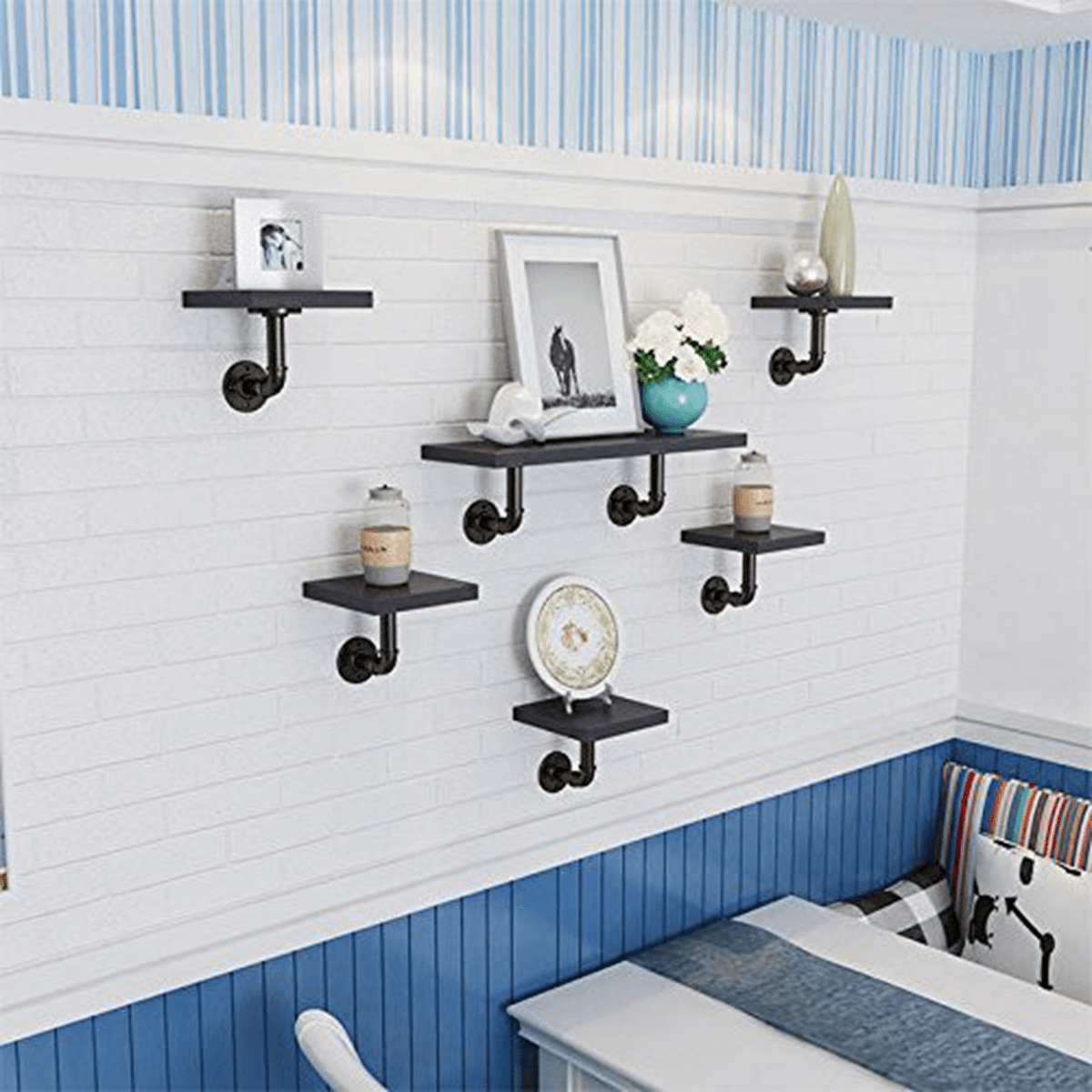 KINGSO 2Pcs Household Wall Mounted Shelf Holders Flange Pipe Pipe Shelf Bracket dylinoshop