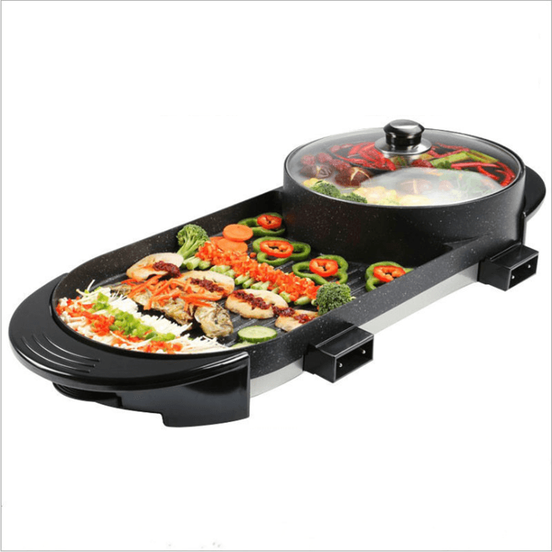 2 in 1 Multi-Function Separation Barbecue Pan Hot Pot Non-Stick Grill Roasting Pan Electric Skillet dylinoshop