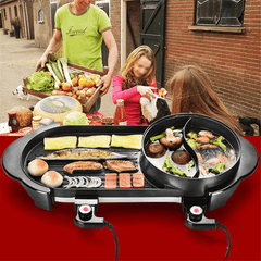 2 in 1 Multi-Function Separation Barbecue Pan Hot Pot Non-Stick Grill Roasting Pan Electric Skillet dylinoshop