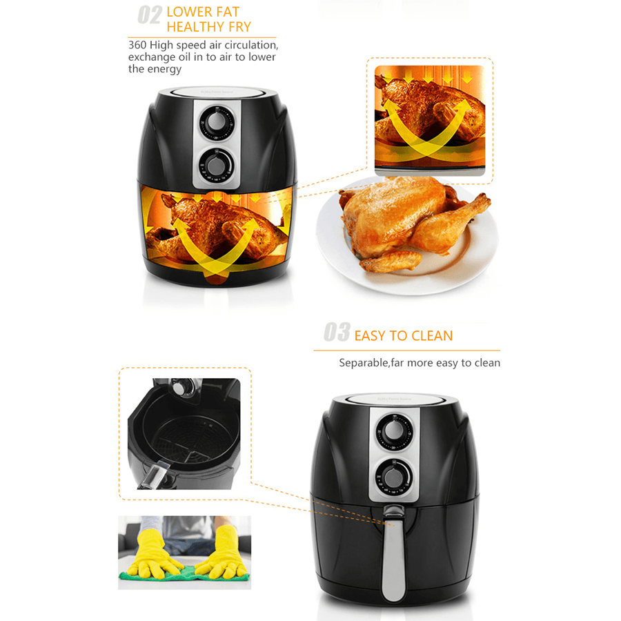 SALTER Air Fryer Household Circulation Fume Free Non-Stick Frying Pan Intelligent Mobile-Uk-Black Trendha