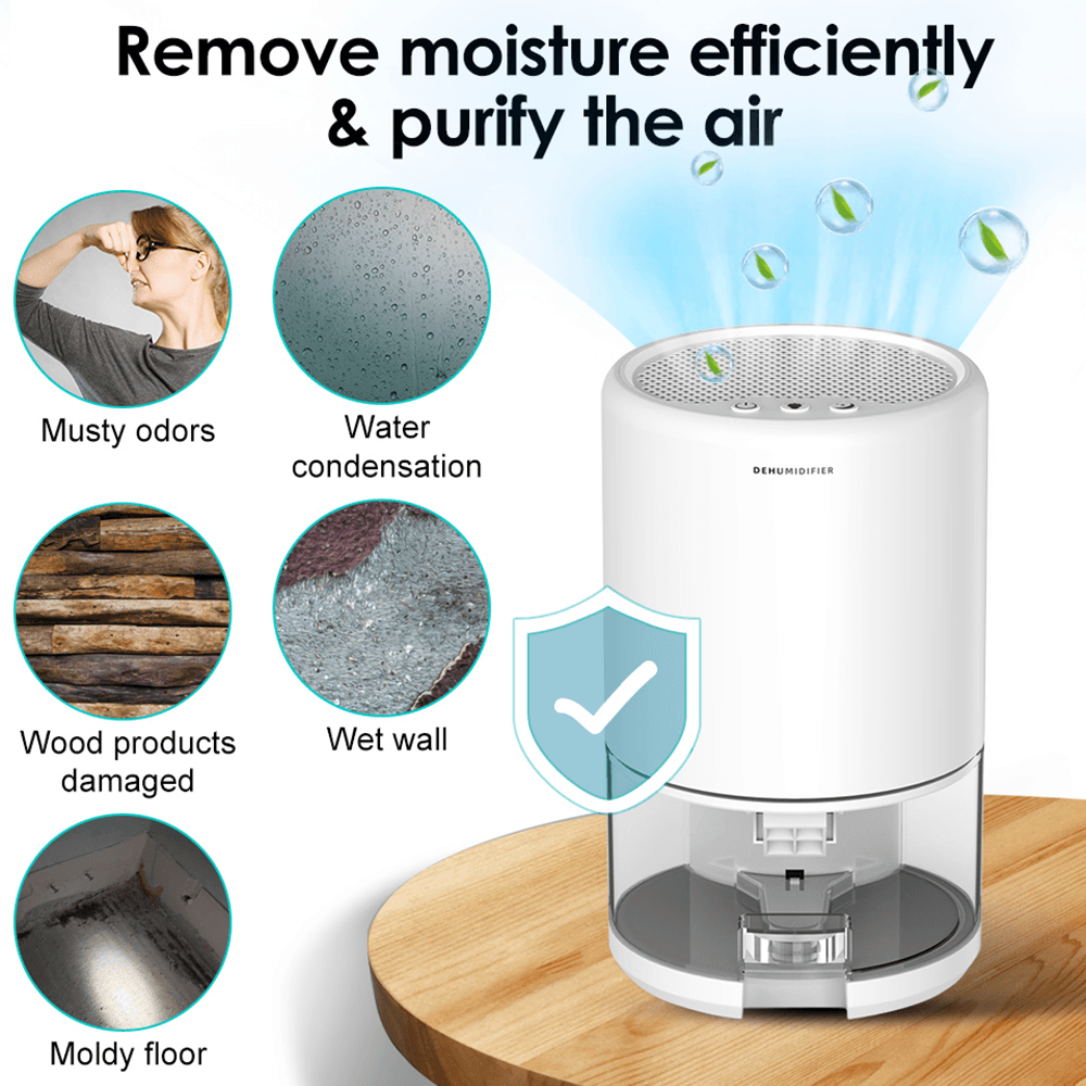 Mini Dehumidifier Air Dryer Moisture Absorber Powerful Dehumidification Negative Ion Sterilization 1000Ml Water Tank for Home Bedroom Kitchen Office Trendha