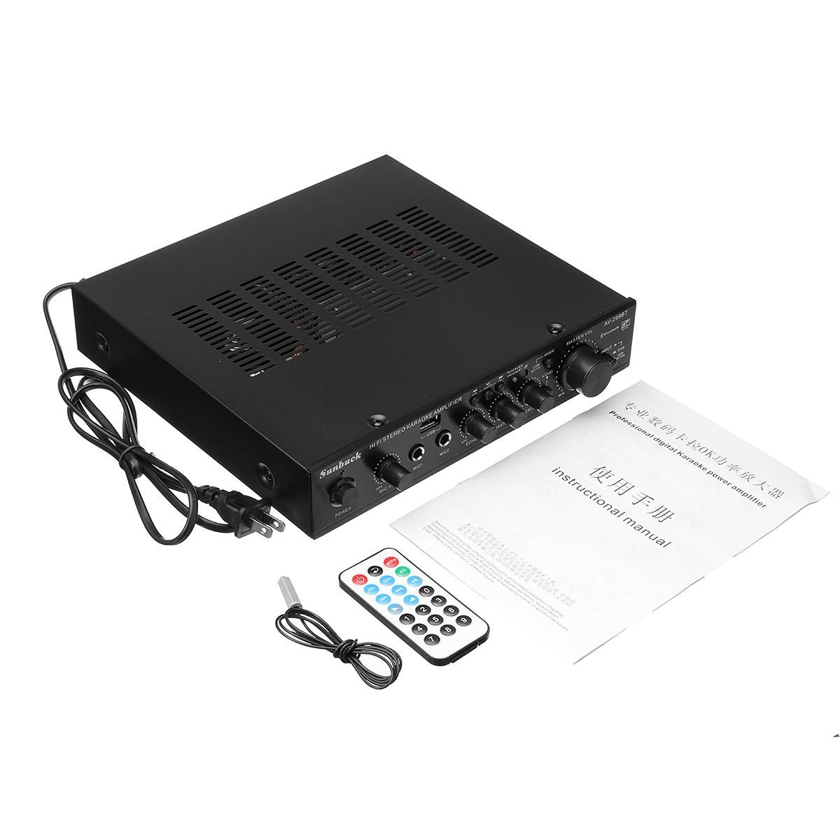 Sunbuck AV-299BT 200W HIFI Bluetooth Stereo Power Amplifier Remote Control USB FM Mic Input Trendha