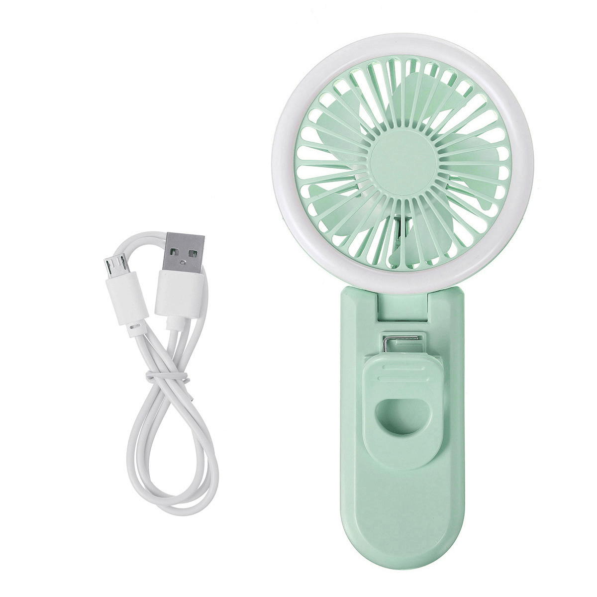 Mini LED Ring Light Fan USB Rechargeable Handheld Makeup Selfie Lamp Air Cooler Trendha