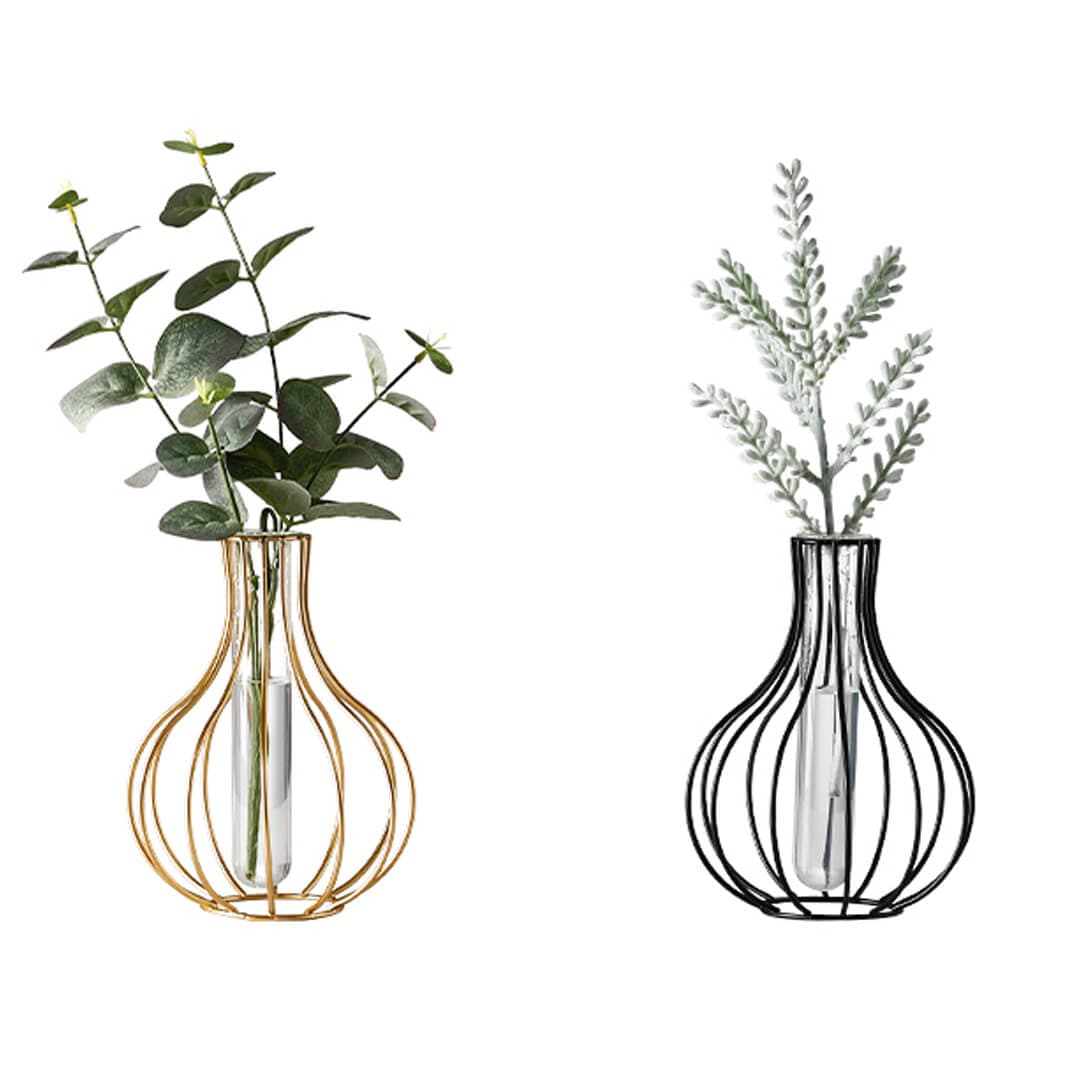 Metal Wire Decorative Glass Tube Vase Feajoy