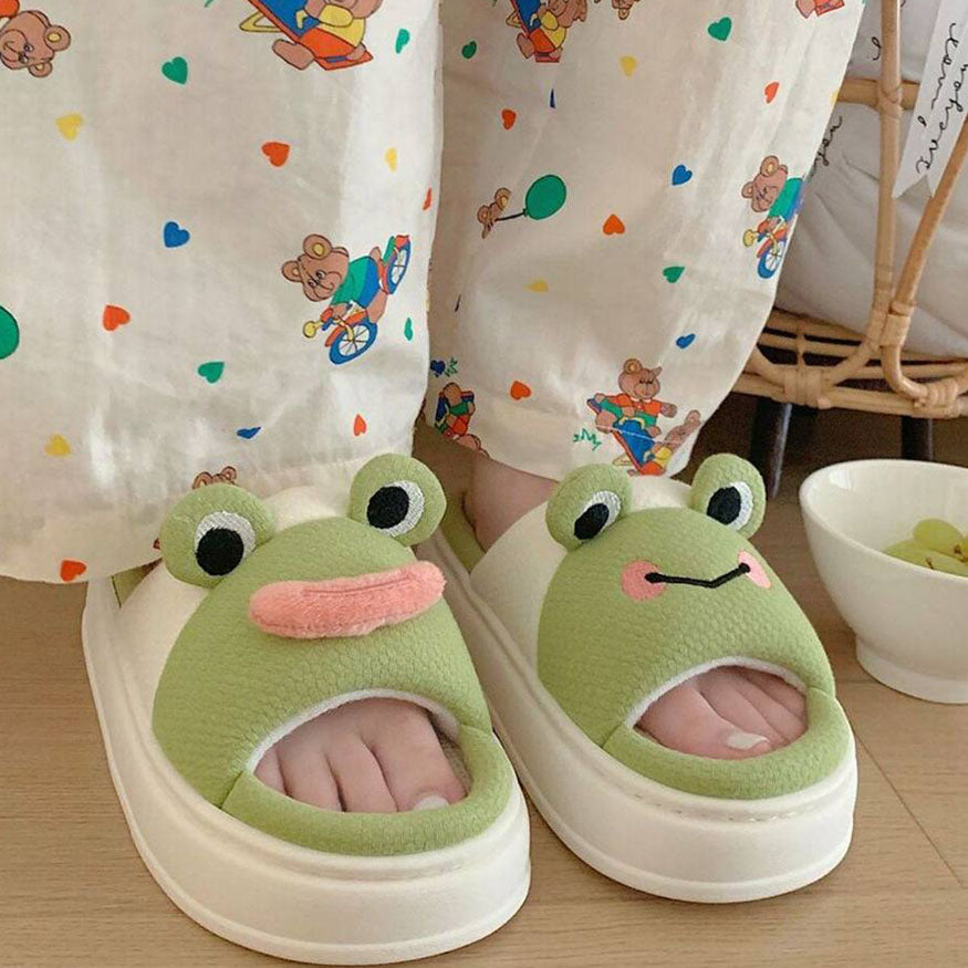 Cute Frog Linen Slippers dylioshop