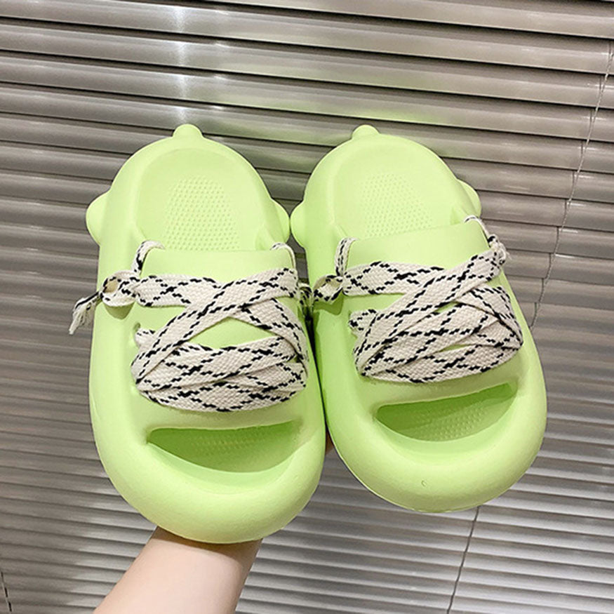 Chic Shoe Lace Decor Slides dylioshop