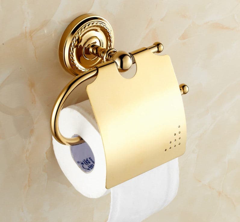 Luxury Polished Gold Color Brass Wall Mounted Bathroom Toilet Paper Roll Holder dylinoshop