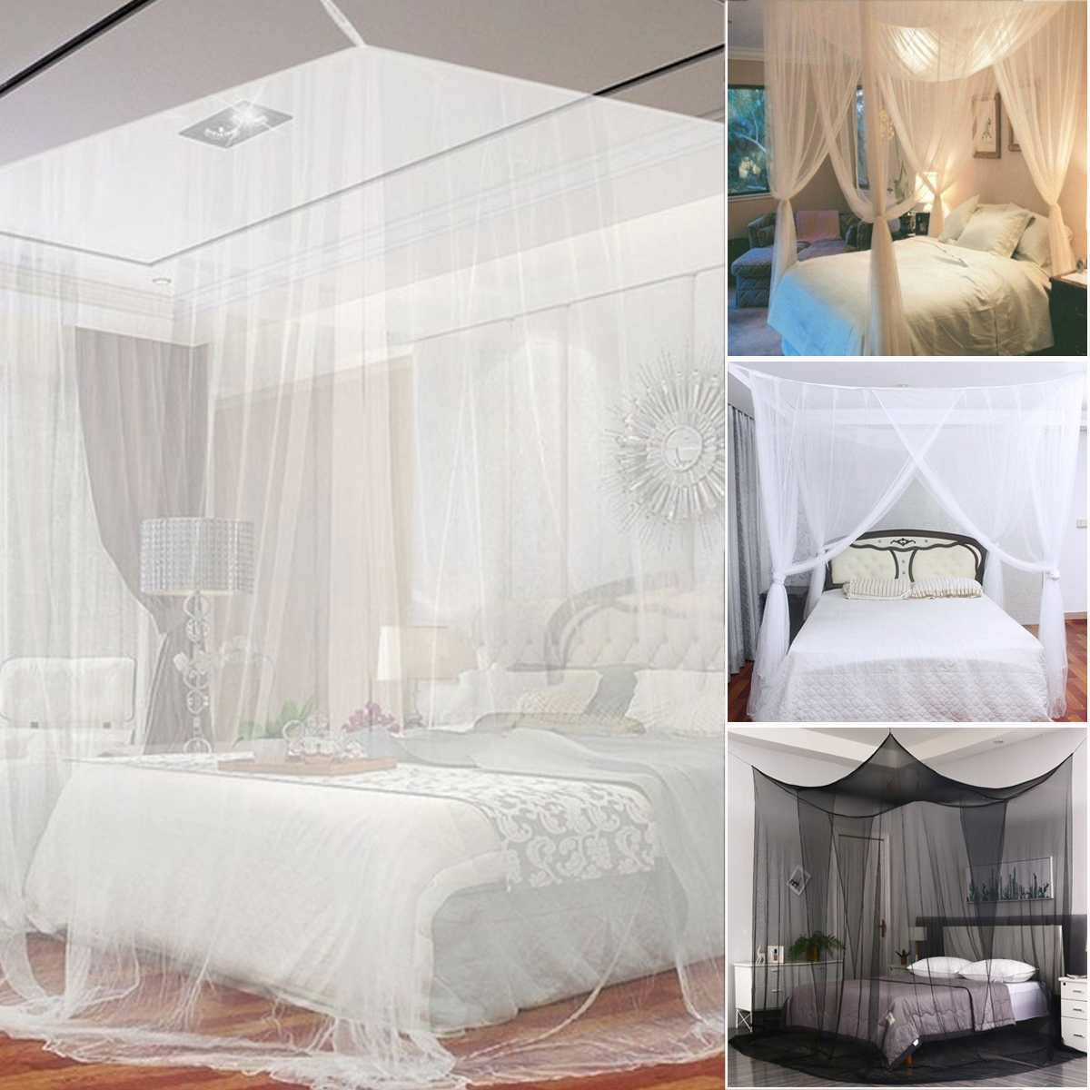 Multi-color Four Corner Mosquito Net Polyester Mesh Fabric Easy to Assemble dylinoshop