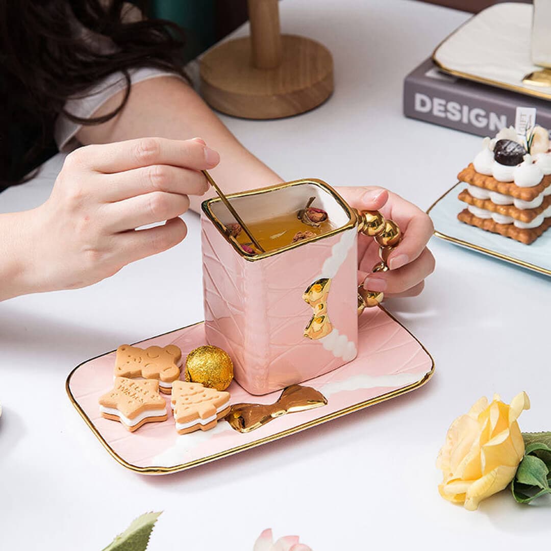 Handbag-Shaped Creative Mug With Saucer & Spoon Feajoy