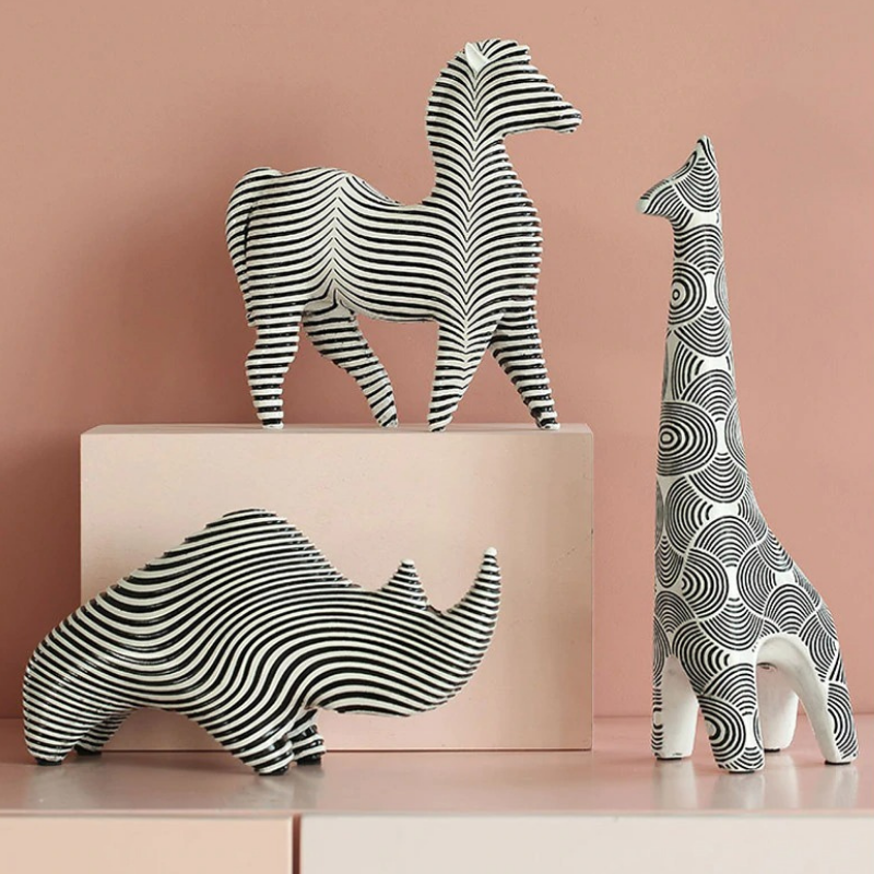 Modern B&W Animal Figurines Feajoy