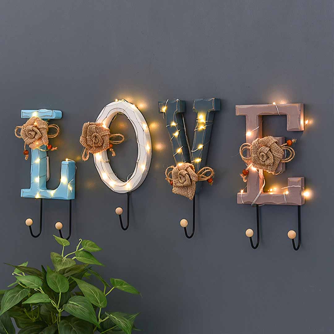 Wooden Love Home Letters Wall Hooks Feajoy