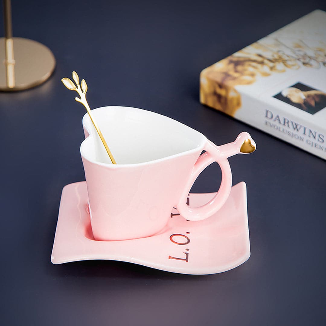 Heart-Shaped Ceramic Mug Set Feajoy