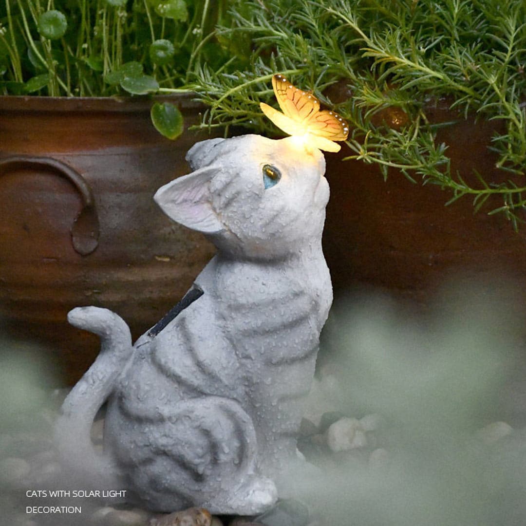 Dog/Cat With Butterfly Solar Lights Garden Decor Feajoy