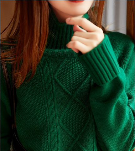 Vintage Green Clothes High Neck Spring Knitted Blouse NTP171028