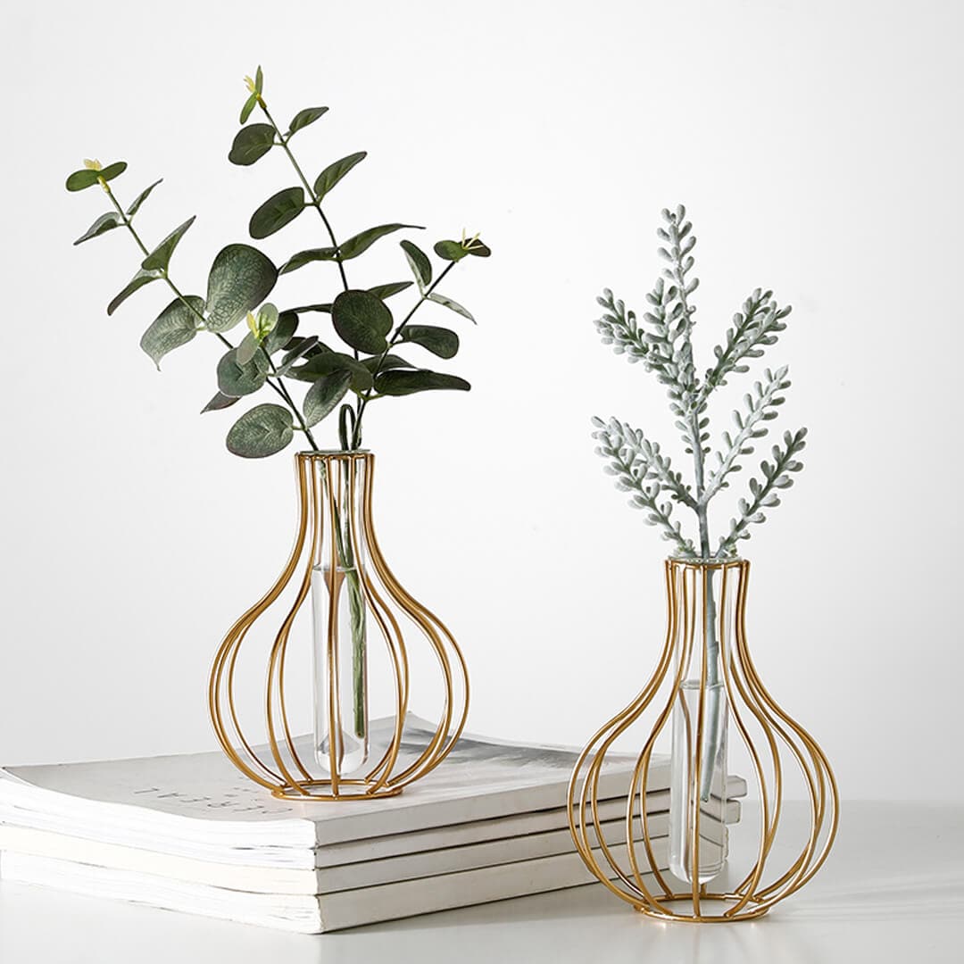 Metal Wire Decorative Glass Tube Vase Feajoy