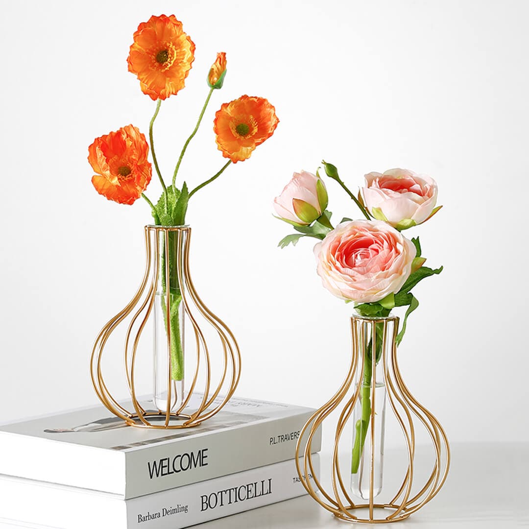 Metal Wire Decorative Glass Tube Vase Feajoy