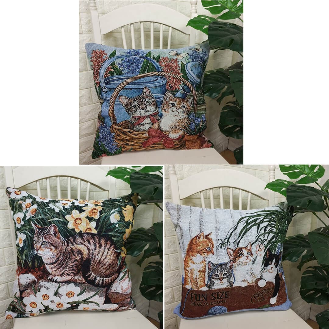 Cat Print Cotton Linen Pillow Cover dylinoshop