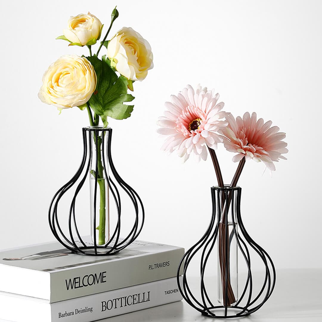 Metal Wire Decorative Glass Tube Vase Feajoy