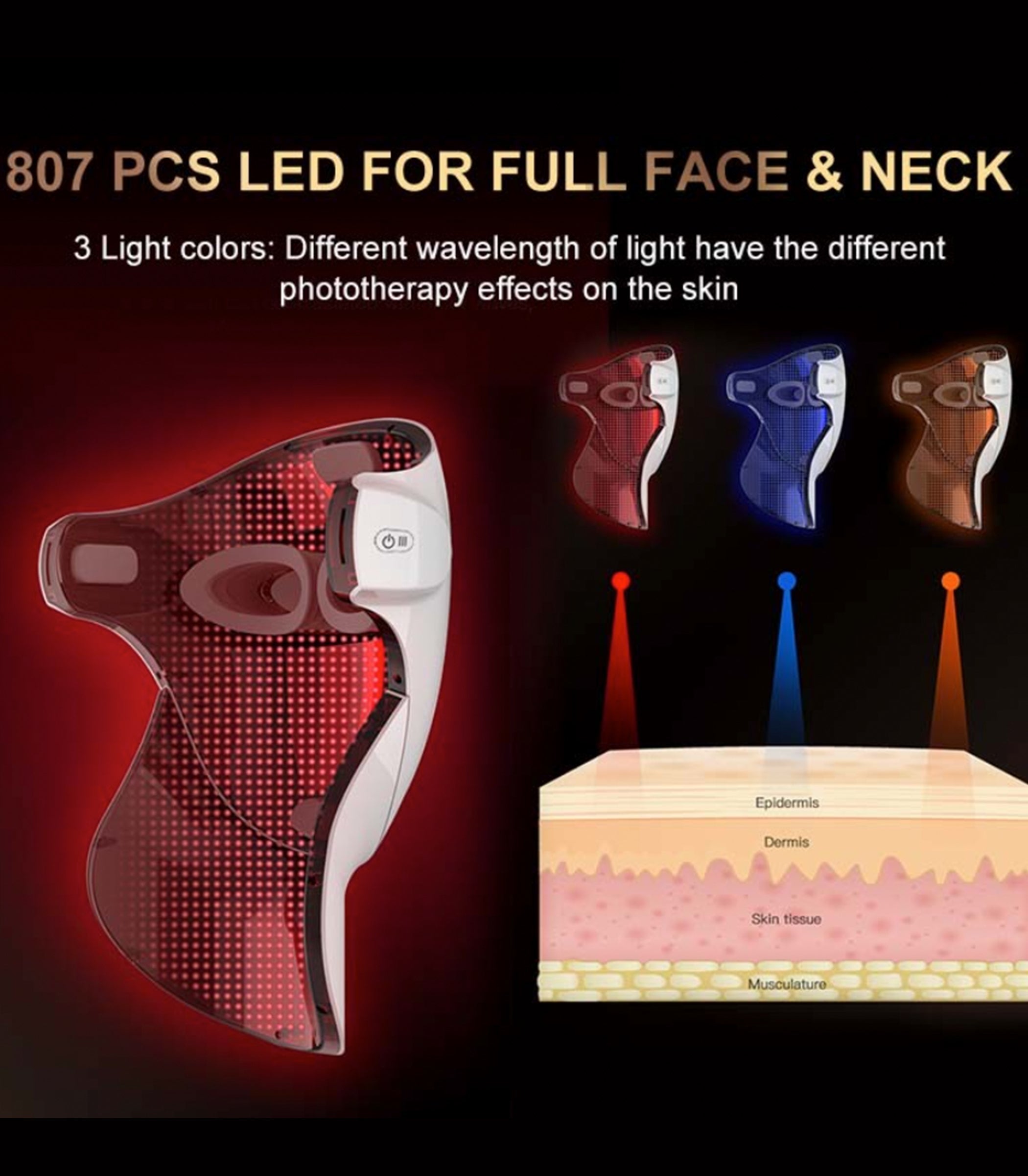 Theia 3 Colors Light LED Face Beauty Premium Mask (Nano 807pcs) dylinoshop