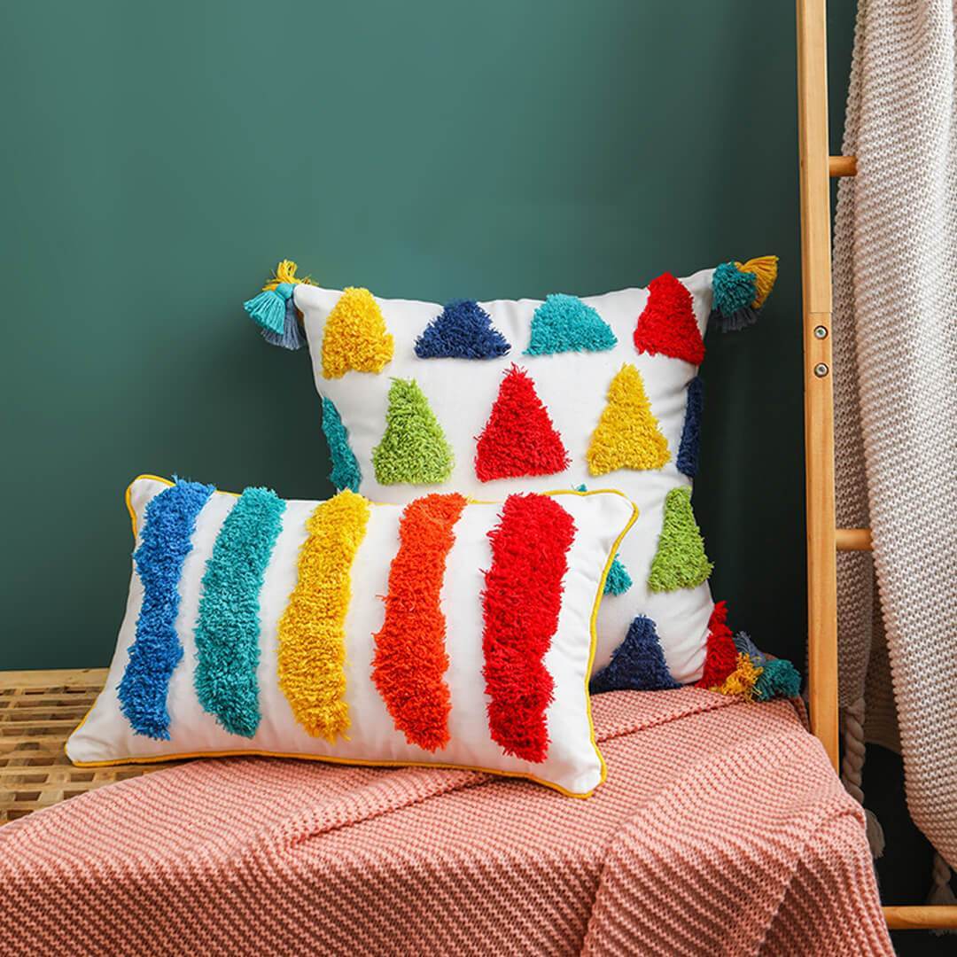 Moroccan Tassel Tufted Pillow Covers feajoy