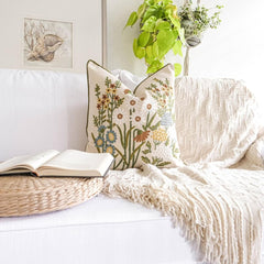 Floral Embroider Linen Pillow Cover Feajoy