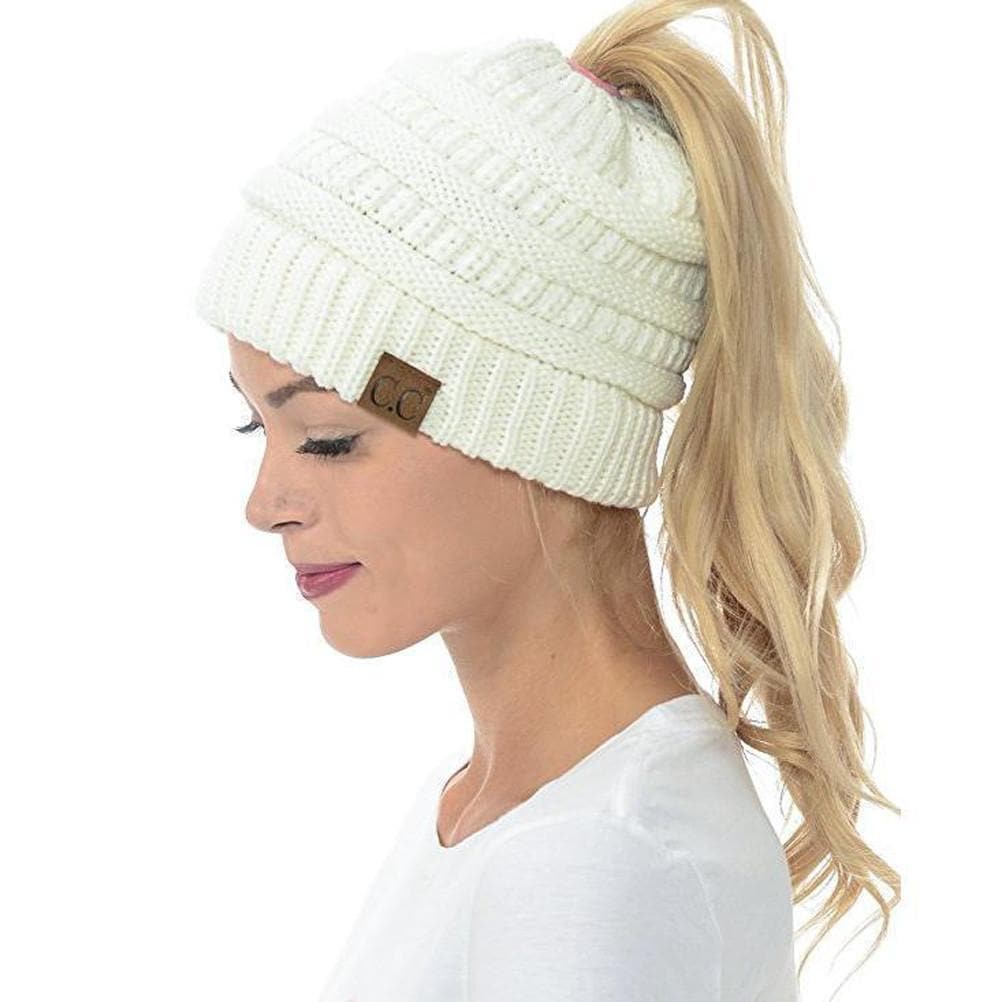 Soft Knit Ponytail Beanie Hat Zimomo