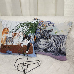 Cat Print Cotton Linen Pillow Cover dylinoshop