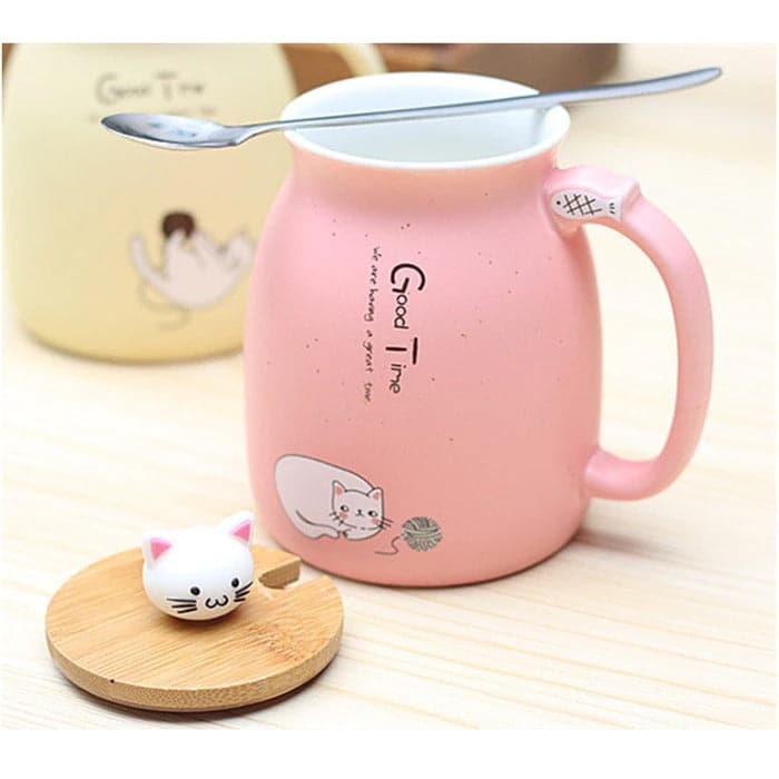 Heat-resistant Cute Cat Cup with Lid & Spoon dylinoshop