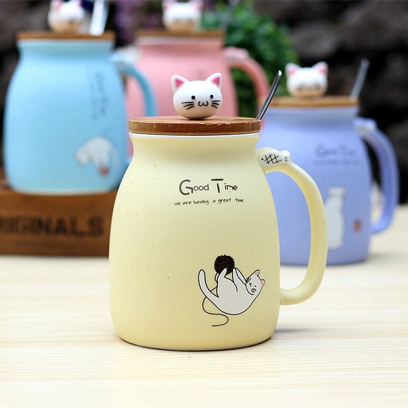 Heat-resistant Cute Cat Cup with Lid & Spoon dylinoshop