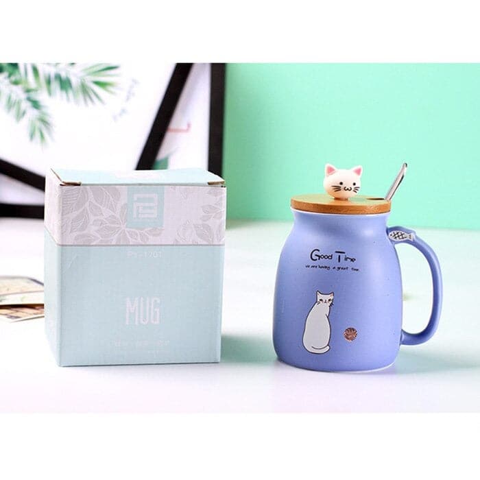 Heat-resistant Cute Cat Cup with Lid & Spoon dylinoshop