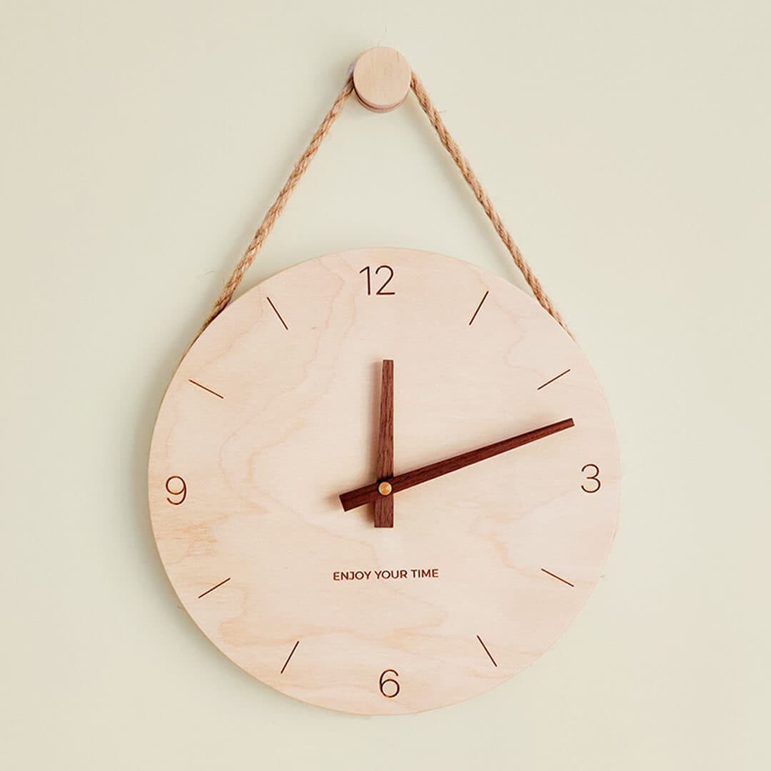 Wooden Hanging Rope Wall Clock Feajoy